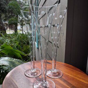 Vintage Etched Polka Dot Champagne Flute, Tall Trumpet Glass - set of 3